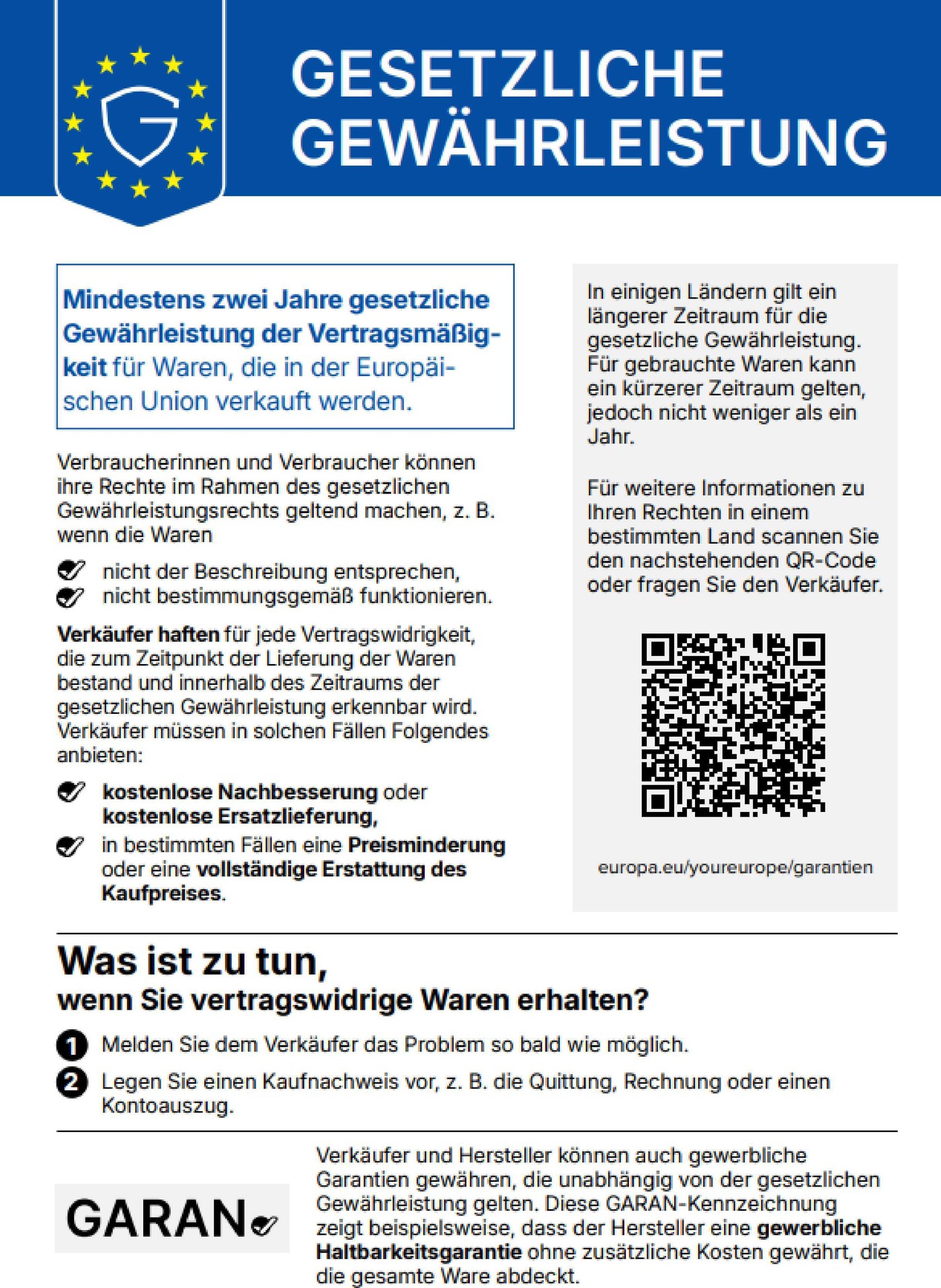 Harmonisierte EU-Mitteilung über das gesetzliche Gewährleistungsrecht
